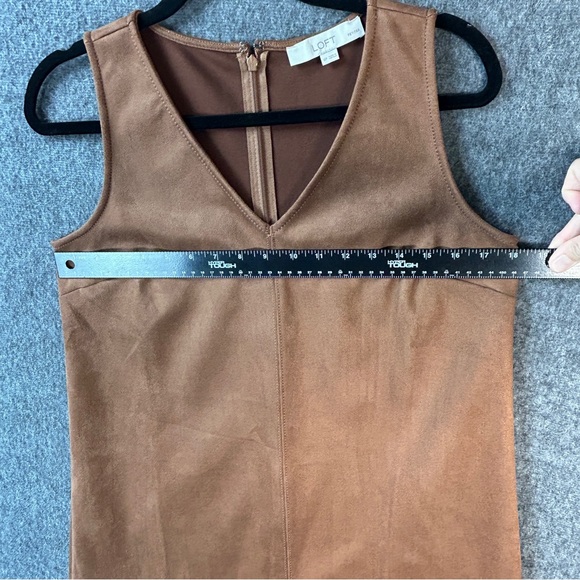 LOFT Dress Womens Petite 6P Brown Faux Suede Sleeveless Shift V-Neck Mini - Picture 8 of 14